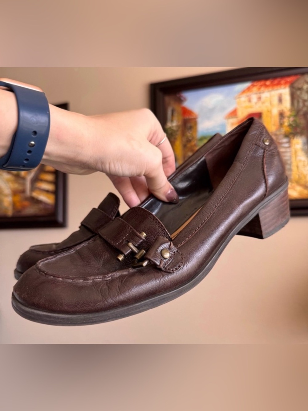 Vintage Dark Brown Bandolino Heels Loafers 8
